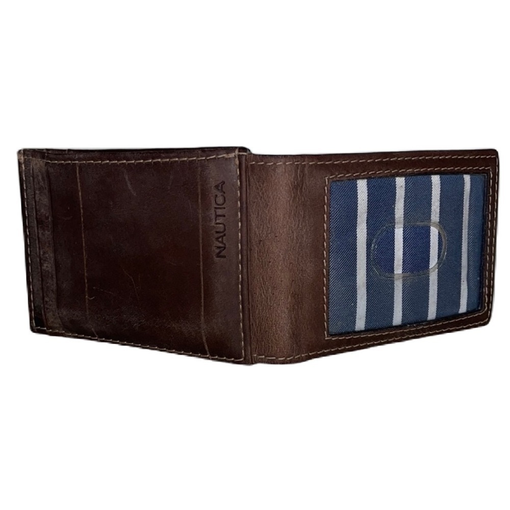 ⭐️HP⭐️ Mens Nautica brown leather magnetic bifold card wallet VGUC